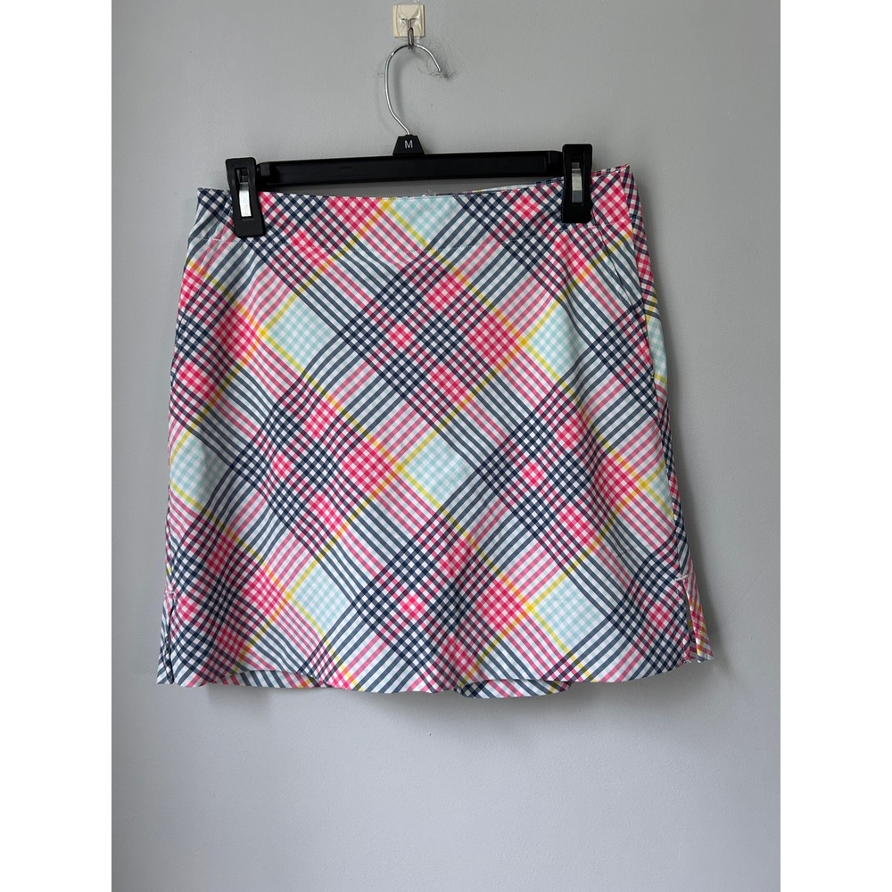 Lady Hagen Womens Plaid Golf Skort Pink Navy Yellow Size 2 Athletic Skirt